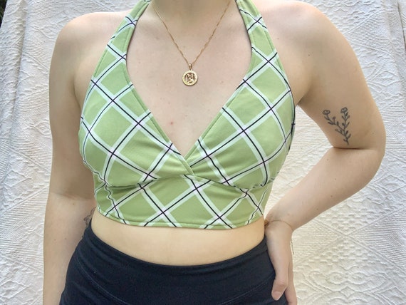 Vintage 90s Bikini Top Halter Neck Merona Green Plaid Print Padded Swimwear  Top Cami 00s Fashion Dainty Self Tie Wrap Neck Fairy Size M - Etsy