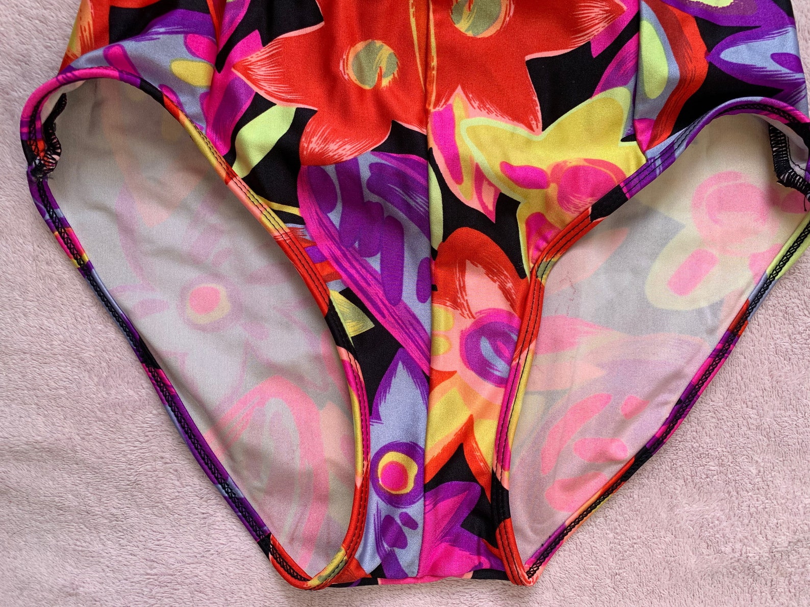 Vintage 80s Bikini Swimsuit High Leg Colourful Floral Lined | Etsy