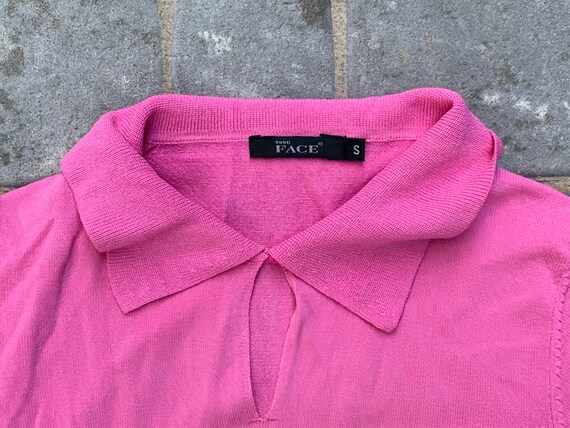 Vintage y2k 00s Hot Knit Top Pink Collared Blouse… - image 6