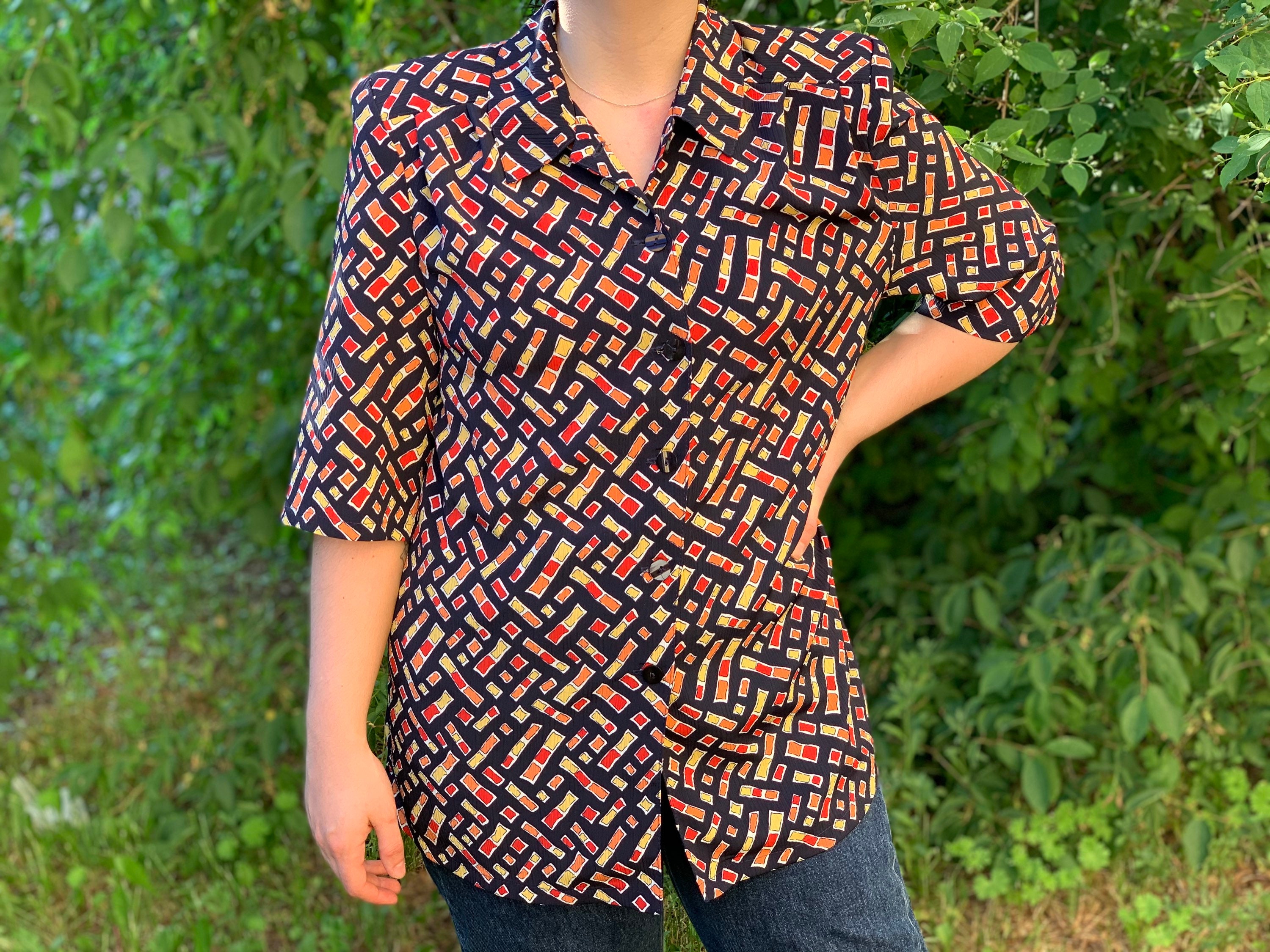 Vintage 1980s Soviet Button up Shirt Retro Shoulder Pads Vintage 1980s Soviet Button up Shirt Retro Shoulder Pads