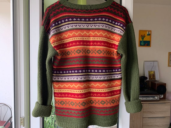 Vintage Wool Handmade Sweater Soviet USSR Original Handknit Warm XS L Unisex Jumper Knitwear Mens Womens Knit Geometric Pattern Stretchy Etsy Canada