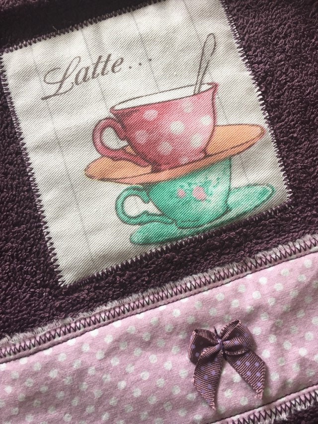 Torchon Éponge Serviette Invite Mauve Girly Thème Tasse Café Latte 30 X 50 cm