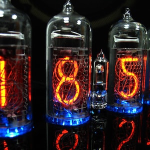 Nixie Tubes Clock with 4 pieces IN-14 rare tubes with RGB backlight Alarm and Chimes image 1