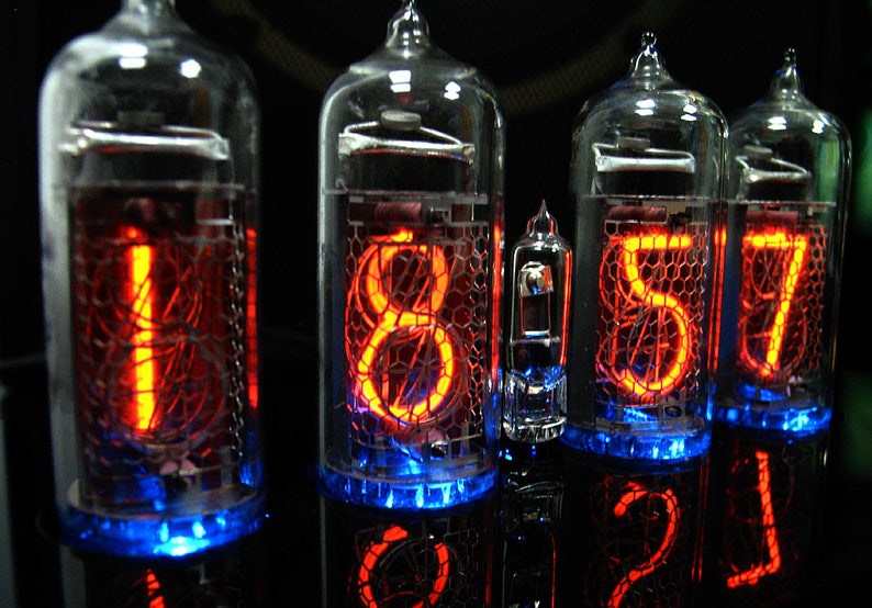 Nixie Tubes Clock with 4 pieces IN-14 rare tubes with RGB backlight Alarm and Chimes image 1