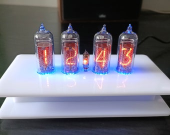 IN-14 Nixie Tubes Clock with 4 pieces tubes with RGB backlight Alarm in White Case