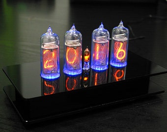 Nixie Tubes Clock with 4 pieces Ultra Rare Thin Grid IN-14 Tubes RGB backlight