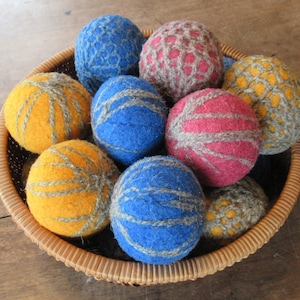 2 100% Wool Handmade Dryer Balls - Organic, Reusable, Fabric Softener, Anti-Static, Colorful, Collects Lint