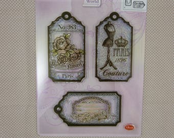 Set  de tampons transparents motifs vintage tags paris