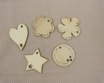 Embellissements X10, sujet en bois : tags