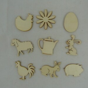 Embellissement X18 sujets en bois : animaux de la ferme