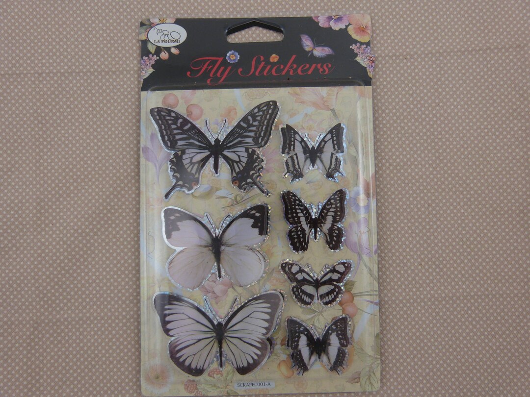 Sheet of 3D Butterflies Stickers Black and White Background Etsy