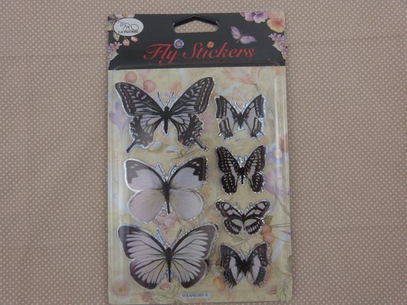 Sheet Of Black And White 3d Butterfly Stickers Etsy