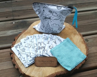 lot de 10 lingettes lavables + pochette assortie