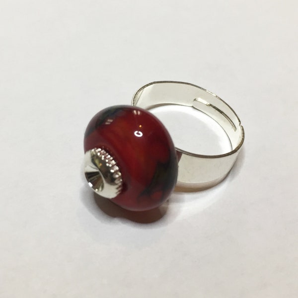 Bague rouge cerise en verre de Murano