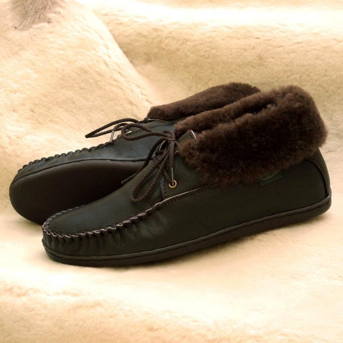 Mens 2Eyelet Sheepskin Slippers Made In USA Etsy