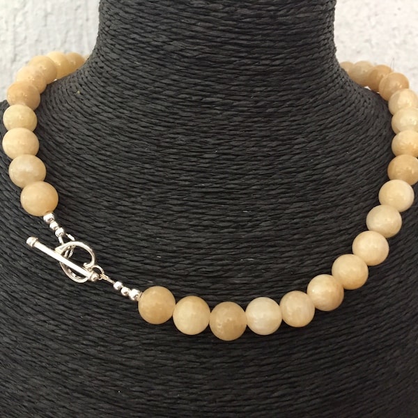 Collier boho luxe en jade beige topaze et argent sterling