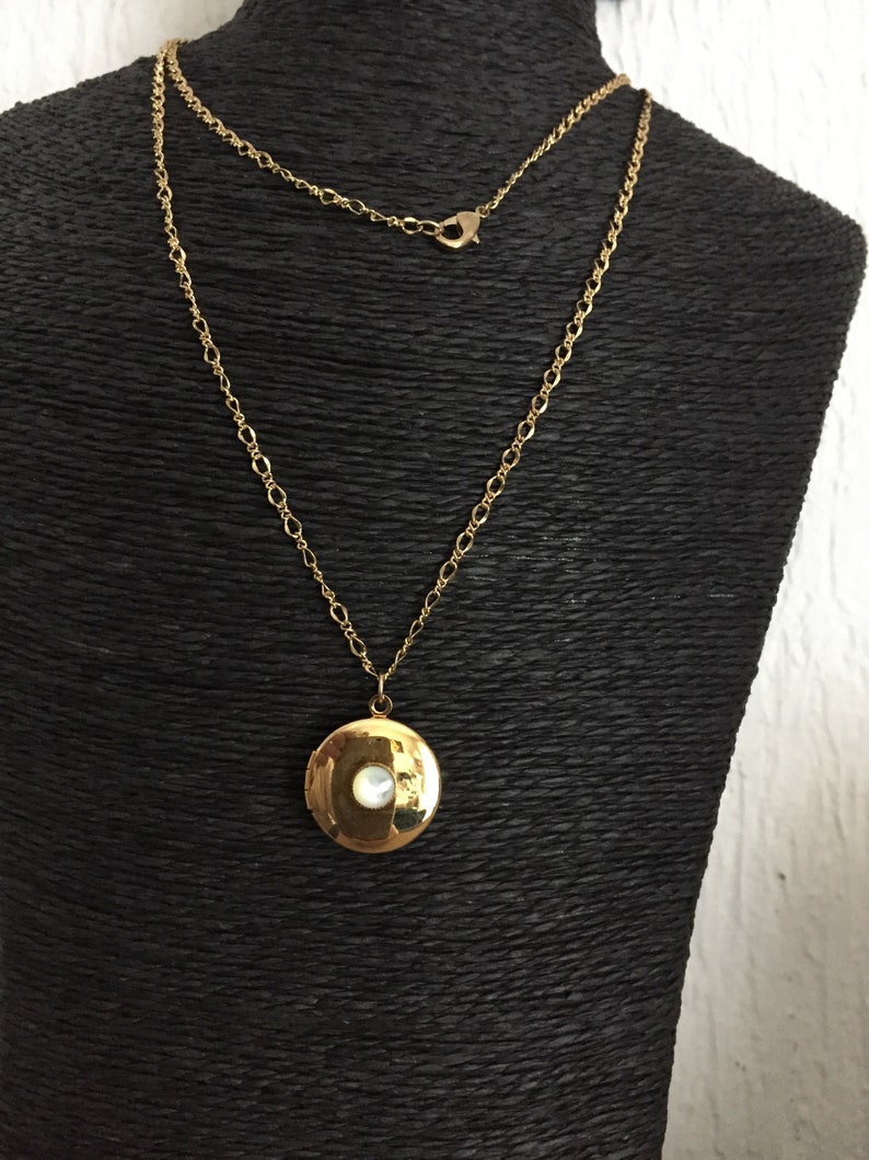 Long Art Deco inspired locket necklace featuring semi-precious cabochon image 2
