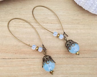 Donna Victorian style inspired earrings featuring Brazilian opaque moonstone paired with hematite rondelles
