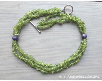 Peridot and amethyst 3-row necklace, Louxor collection