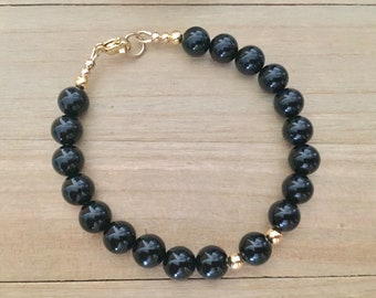 Bracelet boho luxe en onyx et gold filled 14k