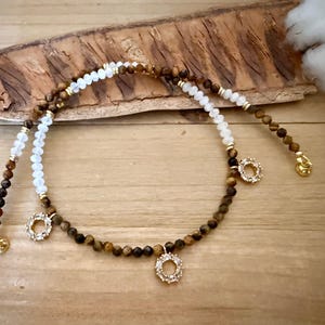 Tiger eye or malachite necklace with Brazilian moonstone