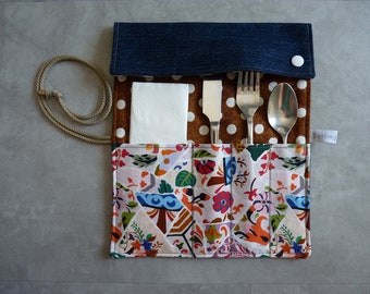 Etui à couverts, range-couverts, jean recyclé, cadeau femme