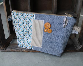 Denim bag, makeup bag, recycled jeans, women's gift