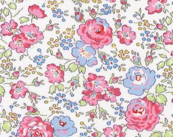 Tissu imprimé Liberty motif Felicite couleur rose bleu