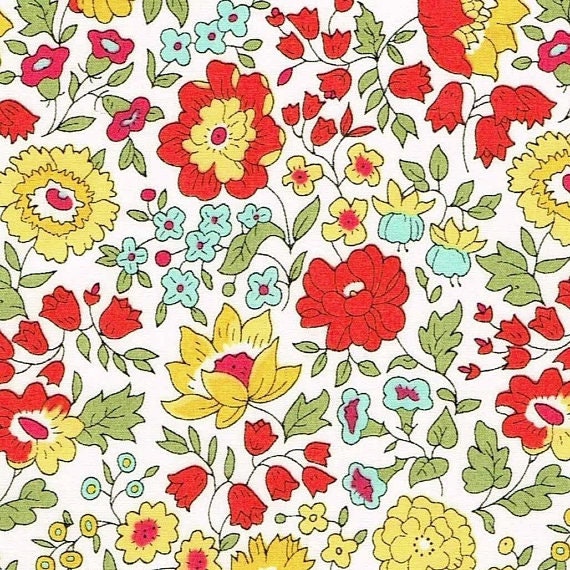 Liberty Printed Fabric Liberty D'ANJO Color Yellow Red - Etsy