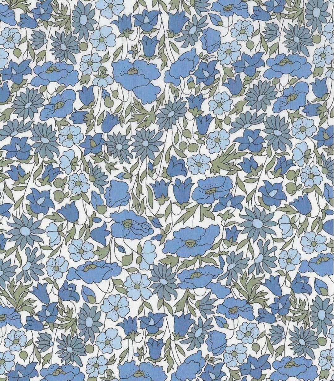 Liberty Printed Fabric Liberty Poppy Daisy Pattern AZUR DENIM Blue ...