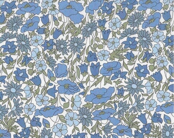 Tissu imprimé Liberty motif Liberty Poppy Daisy AZUR DENIM couleur bleu vert