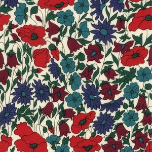 Printed fabric Liberty pattern Liberty Poppy Daisy poppy color blue white red