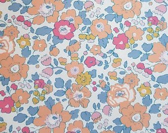 Liberty, tissu Liberty, Liberty BETSY PIVOINE OISEAU orange, Tissu Liberty Betsy, Betsy orange, imprimé Liberty, Liberty rose, tissu rare