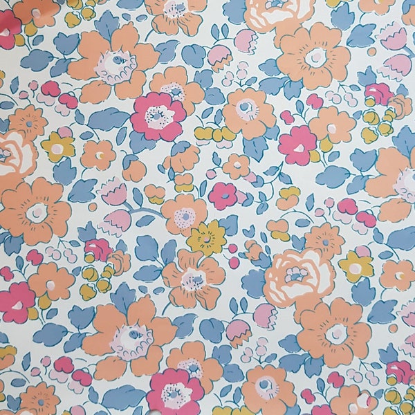 Liberty, Liberty fabric, Liberty BETSY PEONY BIRD orange, Liberty Betsy fabric, Betsy orange, Liberty print, Liberty pink, rare fabric