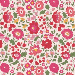 Puede incluir: Un patrón sin costuras con una variedad de flores rosas, rojas y amarillas sobre un fondo blanco. Las flores están dispuestas en un patrón repetitivo, creando un diseño floral.