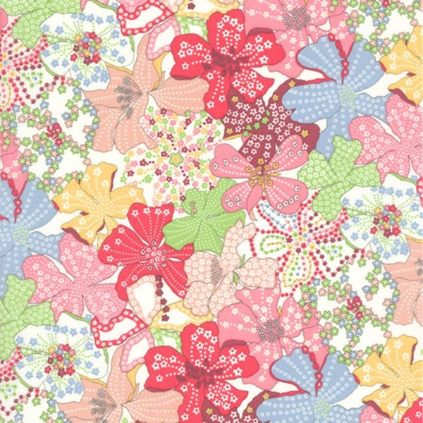 Tissu imprimé Liberty motif Liberty Mauvey couleur rose bleu