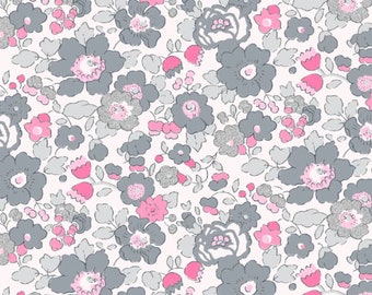 Liberty, Liberty Fabric, Liberty BETSY PLATINUM Pink Silver, Liberty Betsy Fabric, Betsy Grey, Liberty Print, Liberty Pink, Rare Fabric