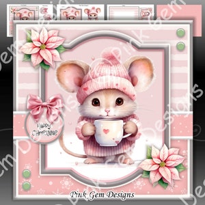 Cute Winter Mouse Downloadable Card Kit, Printable, Card Making Download, Scrapbooking, Invitations, Crafts, Christmas, Mice, Crafting