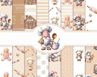 Digitaal papier peperkoekkabouters: kerstbakpapier JPG (digitale download)