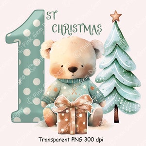 Primera Navidad Oso de peluche verde Clipart PNG, Bebé, 1a Navidad del bebé, Diseño de sublimación, Mono, Camiseta, Taza, Saco de Papá Noel, Fabricación de tarjetas