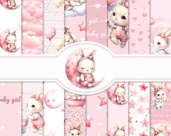 Pink Baby Bunny digitaal papier: 16 naadloze jpg's (digitale download)