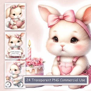 Wasser Farbe rosa Baby Häschen Vol 2 Clipart Bundle, Baby Mädchen, 24 PNG, Häschen, Kinderzimmer, Babyparty, bedruckbar, Scrapbooking, Kunsthandwerk