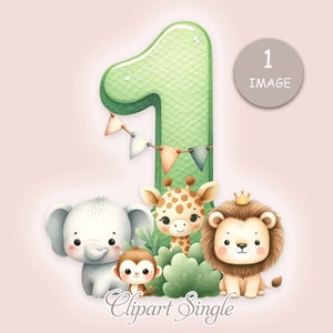 Safari Animals Primer Cumpleaños Clipart PNG, Bebé, Diseño de Sublimación, Onesie, Camiseta, Cardmaking, Scrapbooking Digital, Digital, Descargar