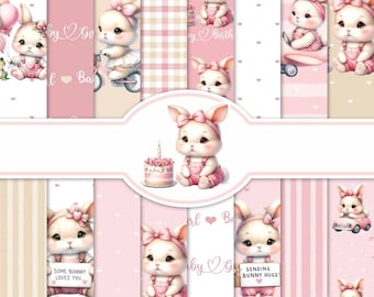 Pink Baby Bunny digitaal papier: naadloze plakboekpatronen (digitale download)
