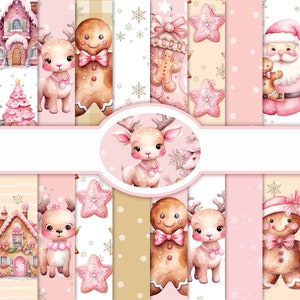 Rosa digitalt julpapper: Pepparkakor, rådjur, kakor (digital nedladdning)