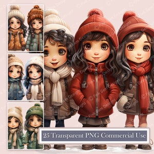 Winter Freunde Clipart Bundle, Weihnachtsmädchen, 25 transparente PNG, kommerzielle Nutzung, bedruckbar, digitale Grafiken, Scrapbooking, Kartenherstellung