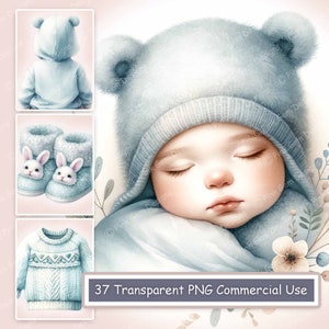 Paquete de imágenes prediseñadas de Water Color Blue Baby Days, Baby Boy, 37 PNG, Guardería, Baby Shower, Imprimible, Scrapbooking, Manualidades, Diario basura, Nuevo bebé