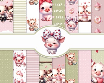 Digitaal papier romantische varkens: 16 naadloze jpg's (digitale download)