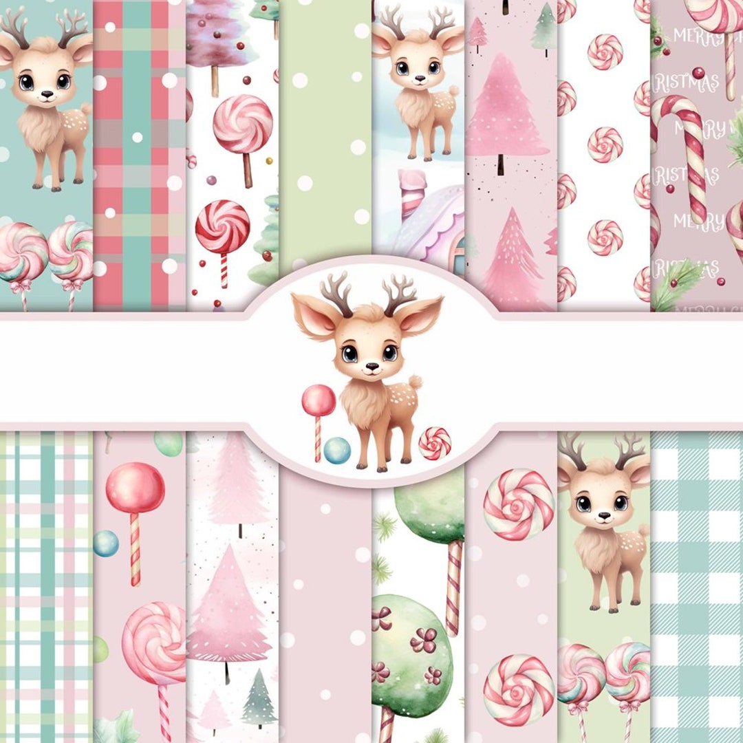 Reindeer Candy Digital Paper: Christmas Scrapbooking (digital Download ...