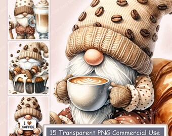 Koffiekabouters aquarel clipartbundel: latte art, scrapbooking (15 png digitale download)